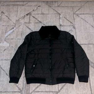 Black banana republic puffer jacket with wool collar